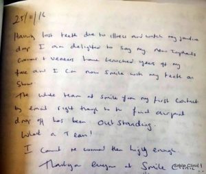 Hand written patient testimonial